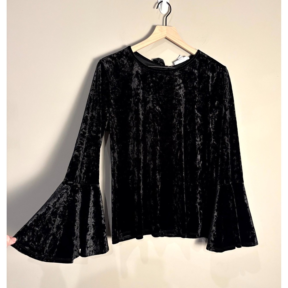 Beach Lunch Lounge Womens Black Velvet Bell Sleeve Witchy Whimsigoth Fairy Top M